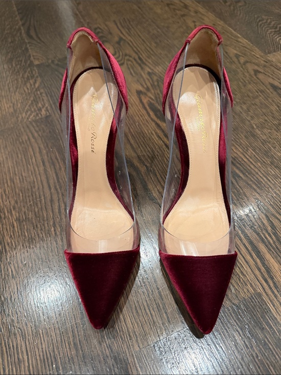 Gianvito Rossi Shoes - Gianvito Rossi Burgundy Velvet and Clear Panel Pointed Pumps